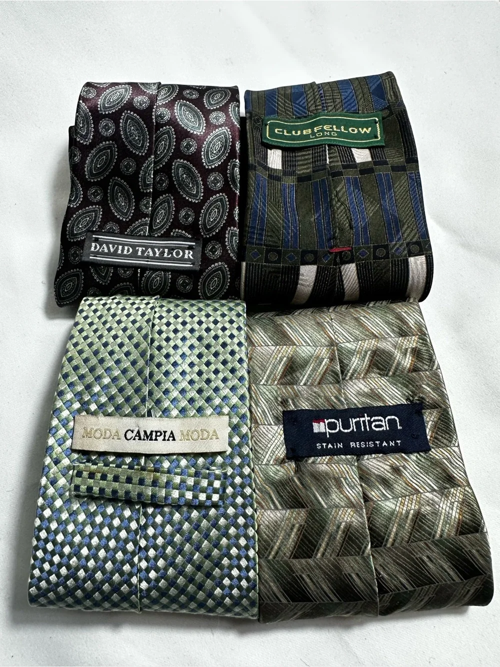 A57. Set of 4 Assorted Men’s Silk Ties – David Taylor, Clubfellow, Campa puritan